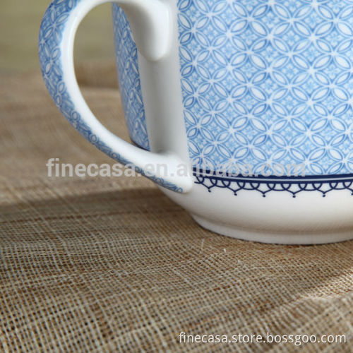 600CC Elegant Style New Bone China Ceramic Big Soup Mug of Blue in China